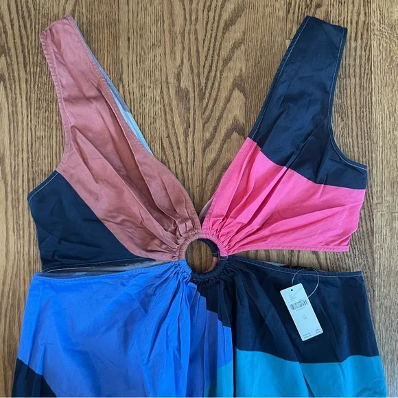 Anthropologie Geisha Design Colorblock Ring-Front Maxi Dress Pink, Blue and Teal - Picture 3 of 5